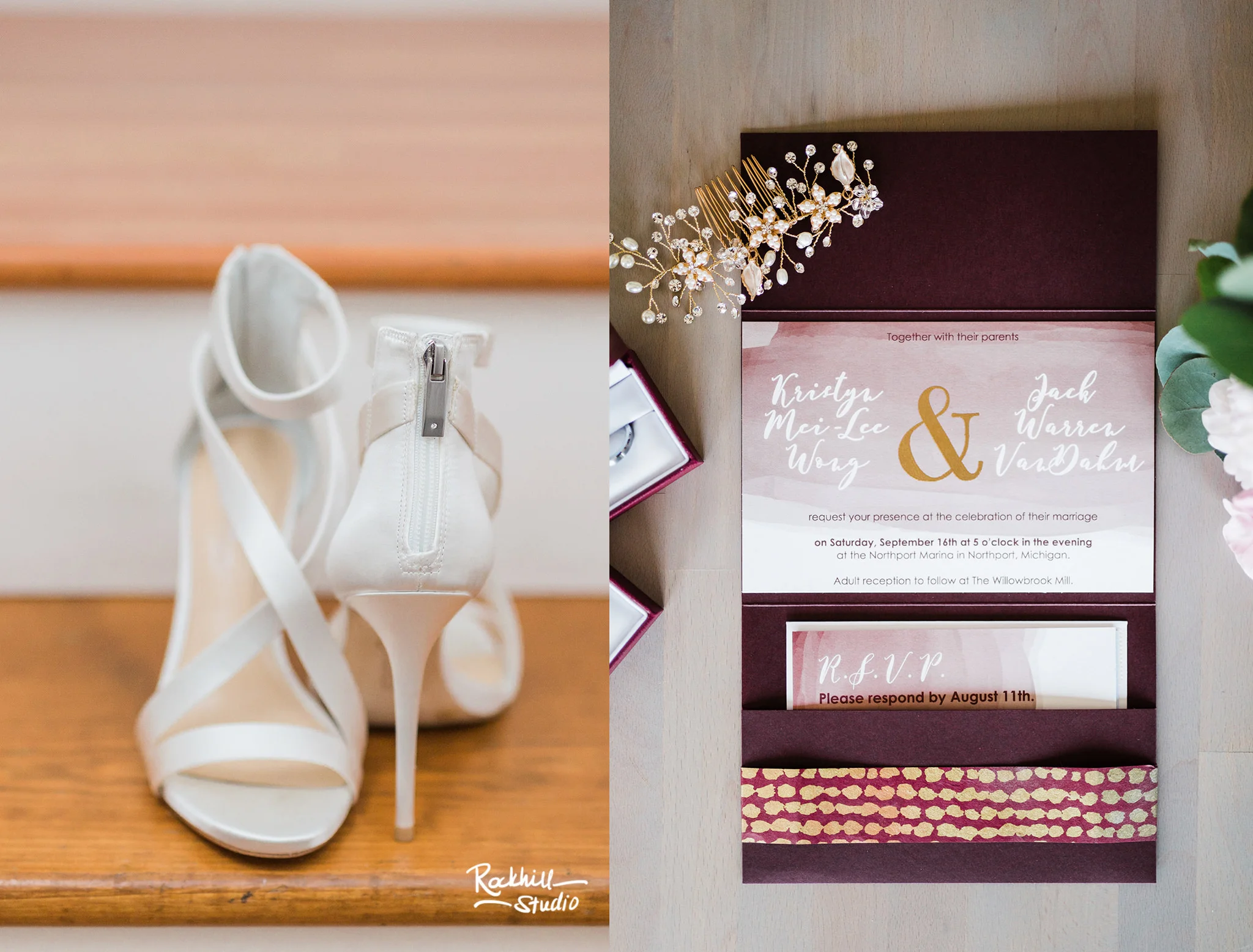 Northport Getting ready detail, wedding invitation, Traverse City wedding photographer Rockhill Studio
