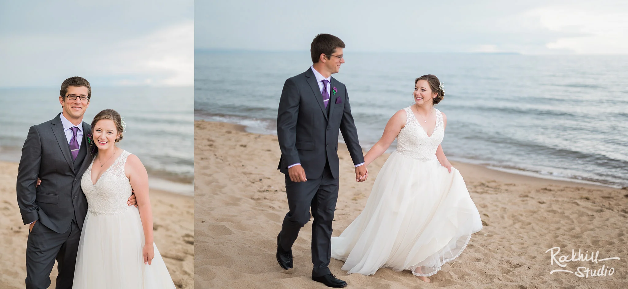 Marquette first look with bride and groom, Traverse City wedding photographer Rockhill Studio