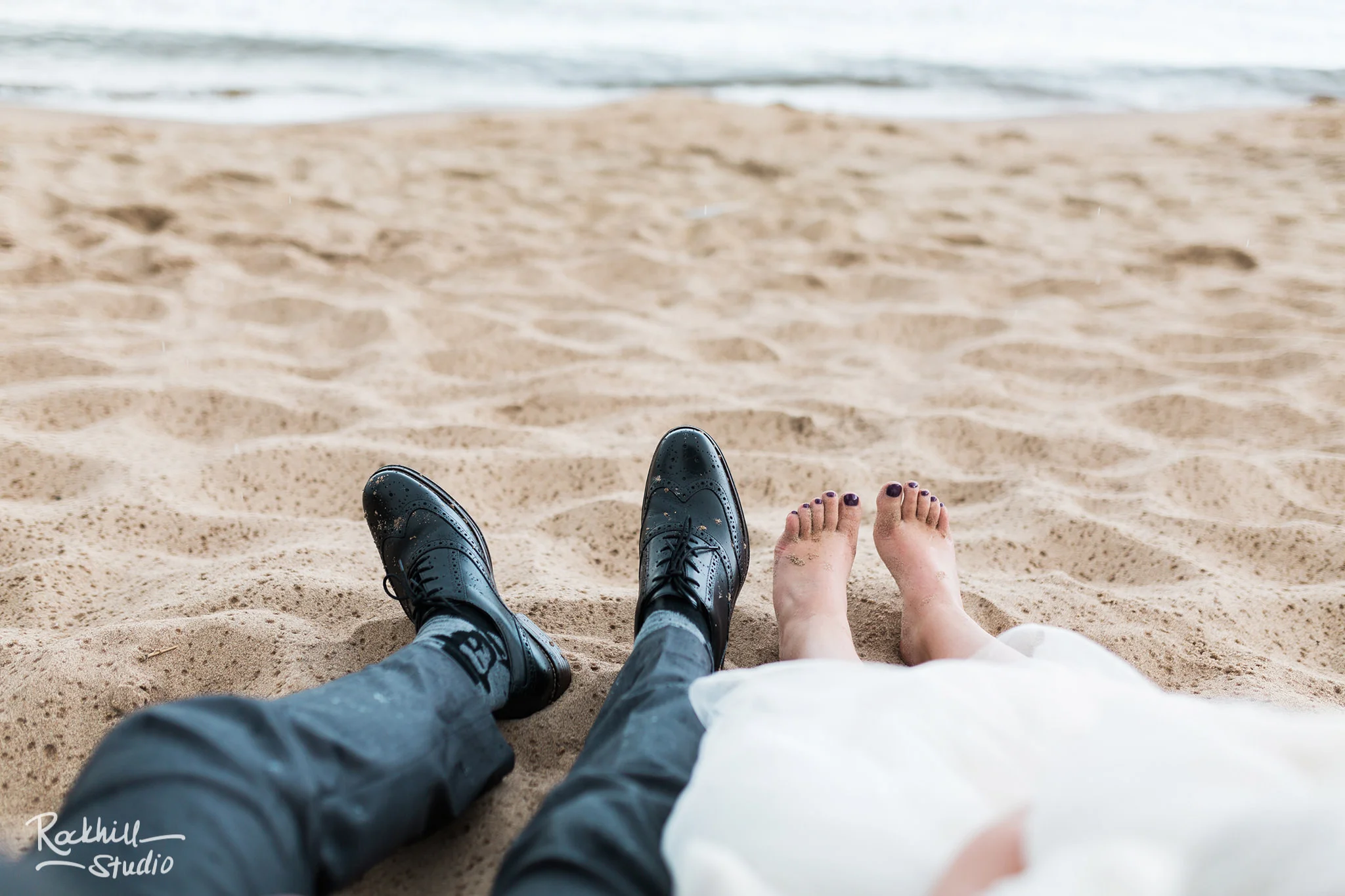 Marquette first look with bride and groom, Traverse City wedding photographer Rockhill Studio