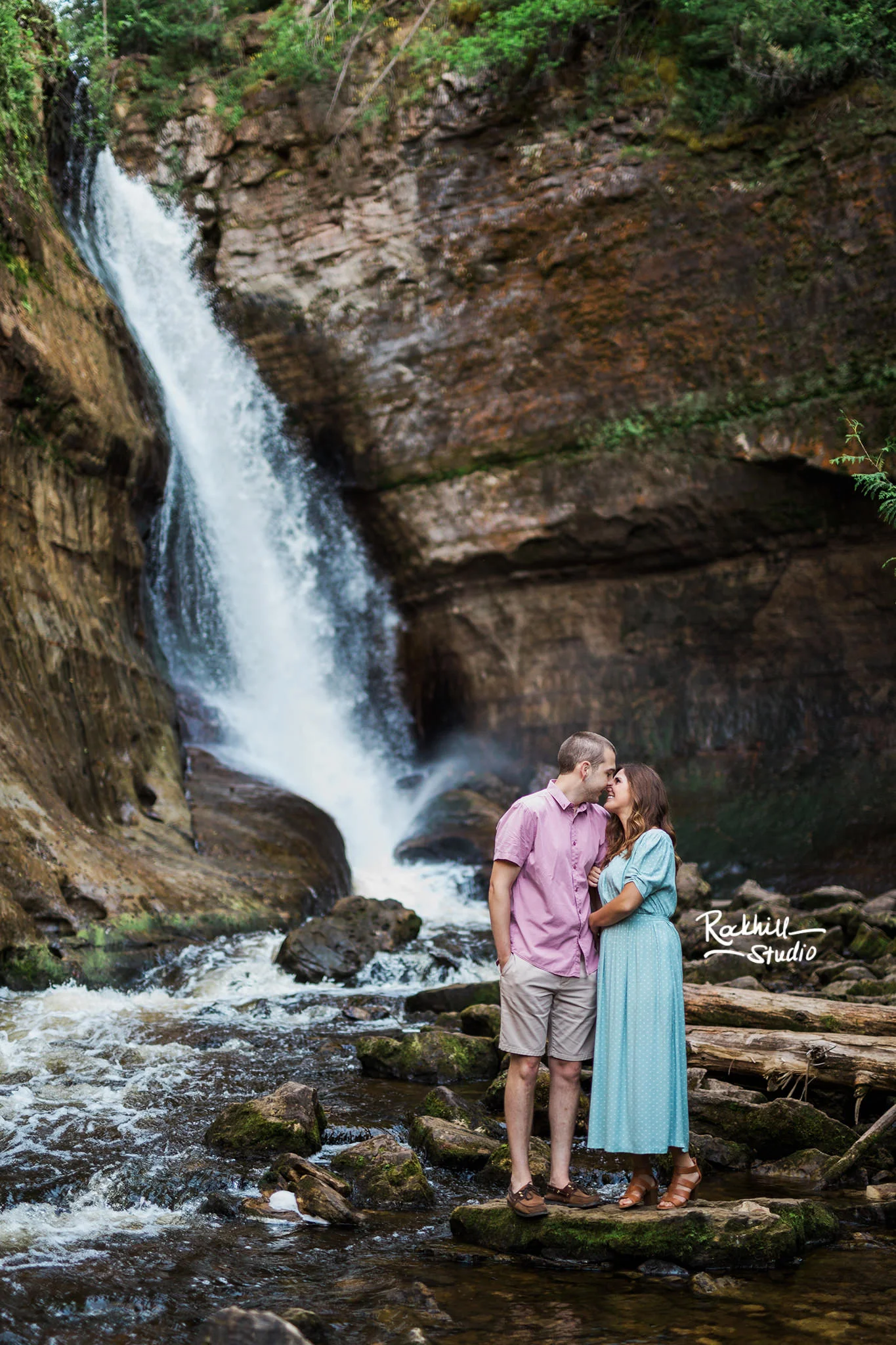 Northern Michigan engagement, pictured rocks waterfall, traverse city wedding photographer Rockhill Studio