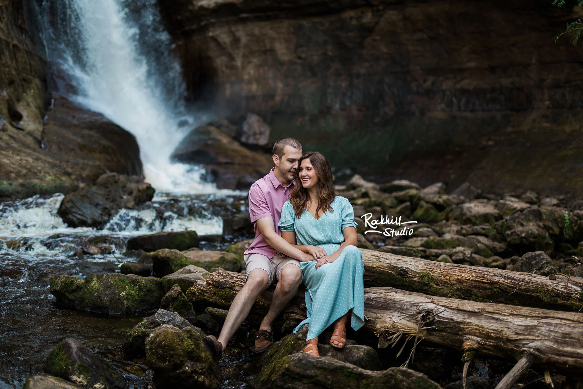 Northern Michigan engagement, pictured rocks waterfall, traverse city wedding photographer Rockhill Studio