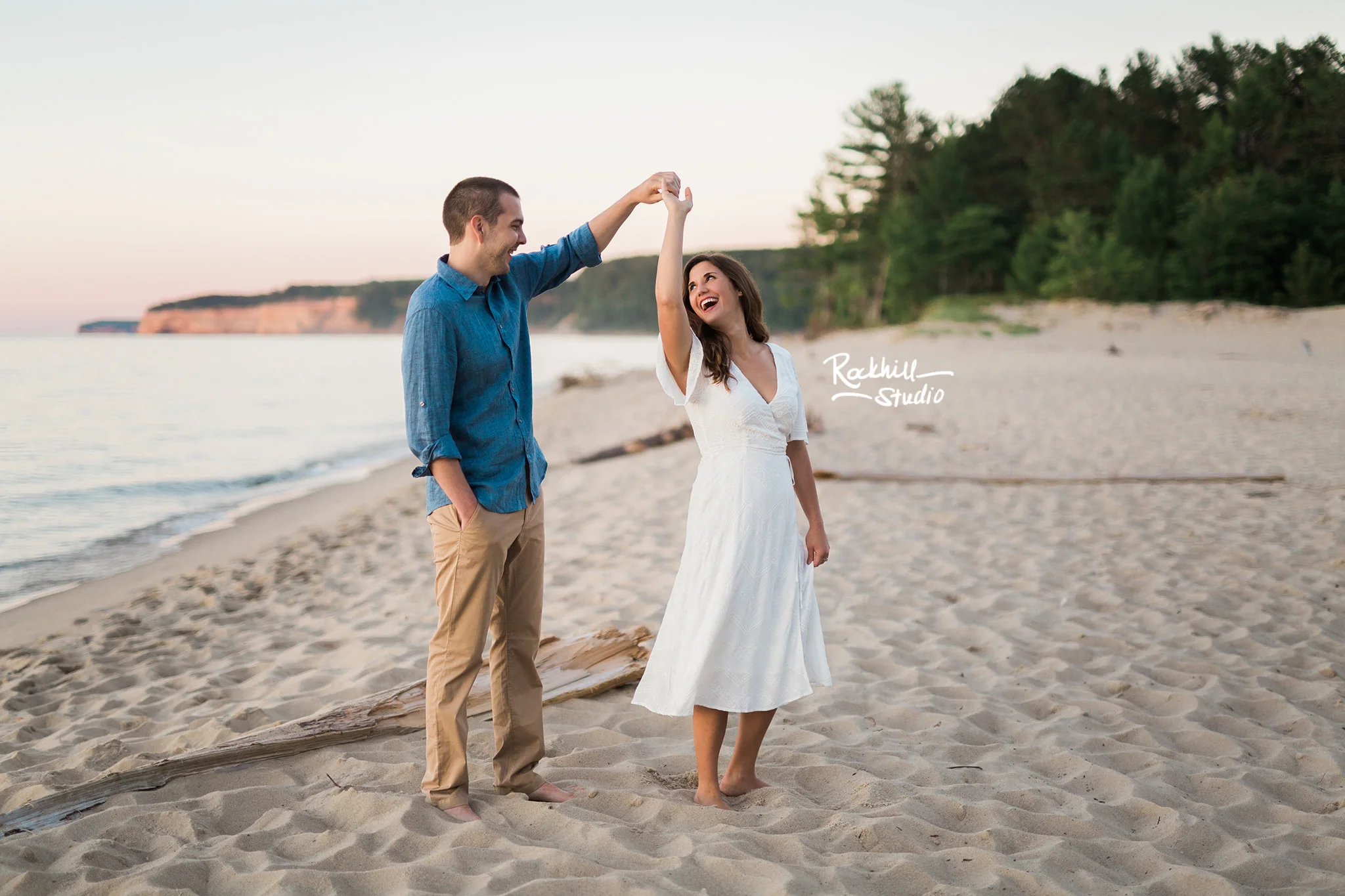 Northern Michigan engagement, pictured rocks miners beach, traverse city wedding photographer Rockhill Studio