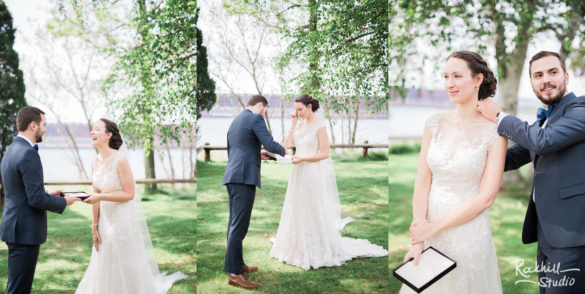 Bride and groom first look, Traverse City wedding photographer Rockhill Studio