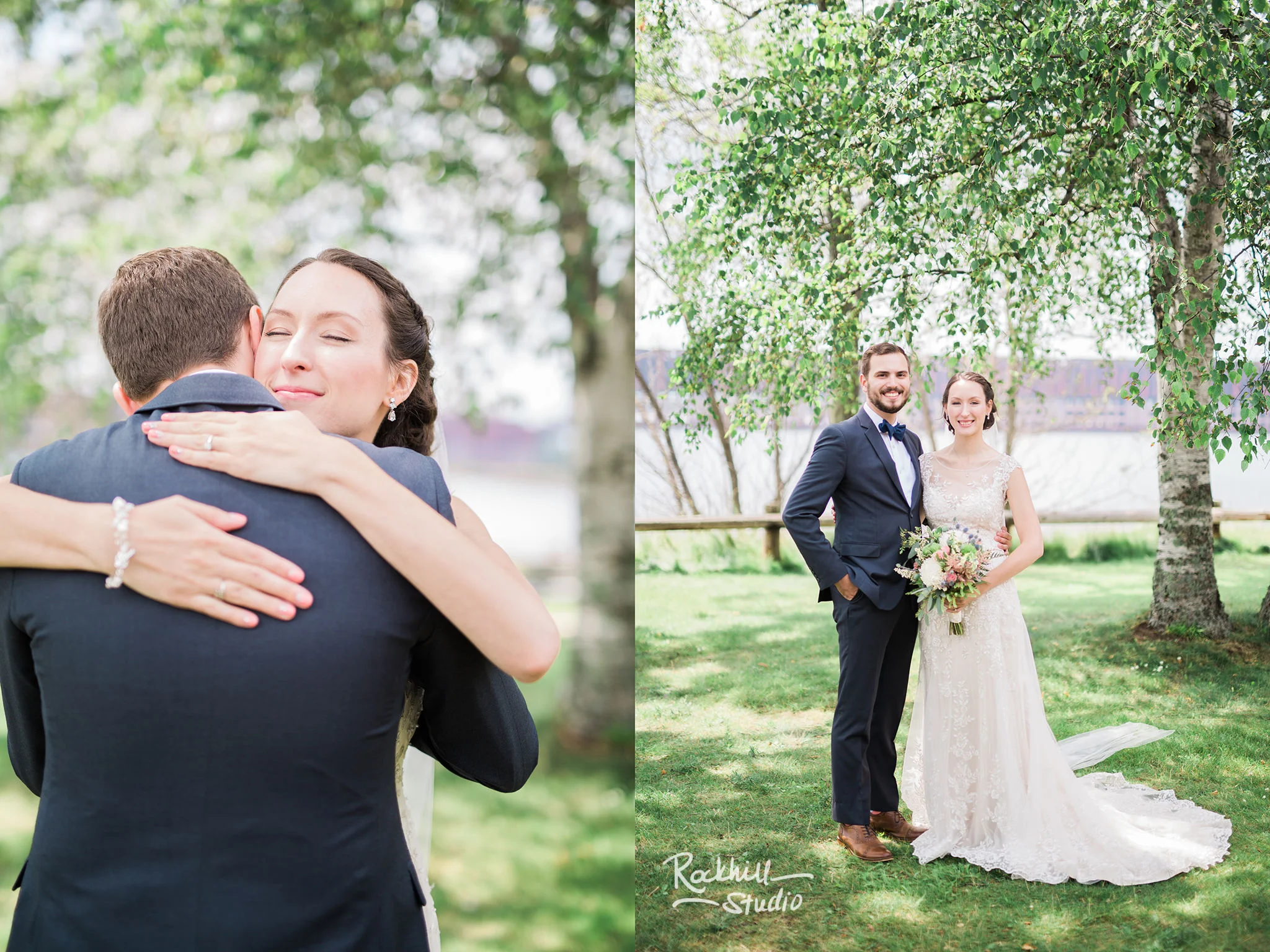 Bride and groom first look, Traverse City wedding photographer Rockhill Studio