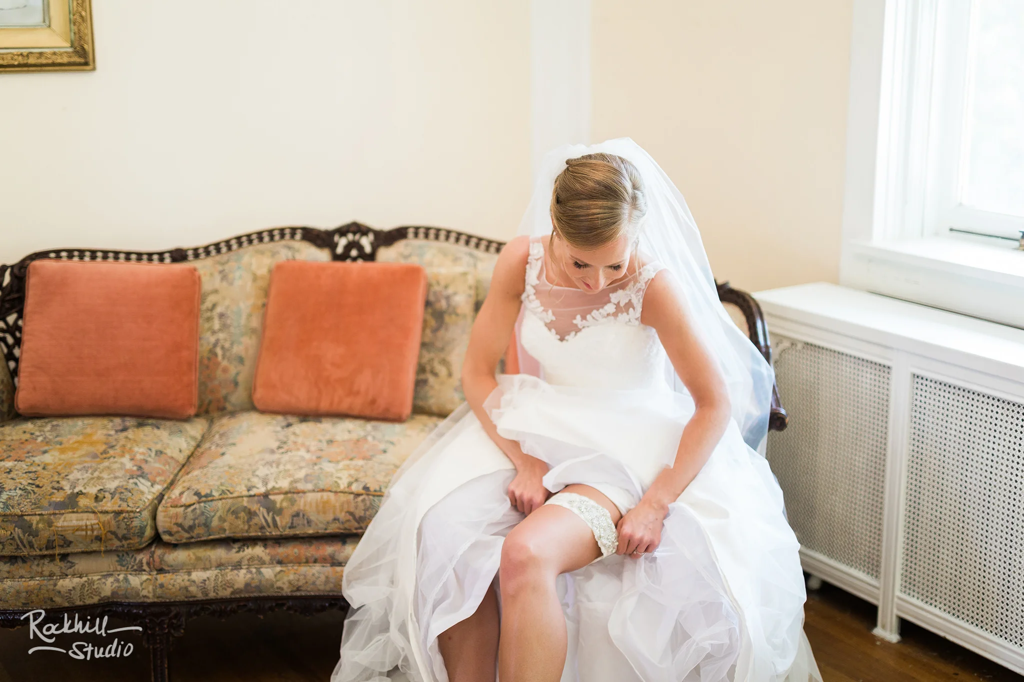Traverse City Wedding Photographer, brides wedding dress hanging, Rockhill Studio, destination wedding photography