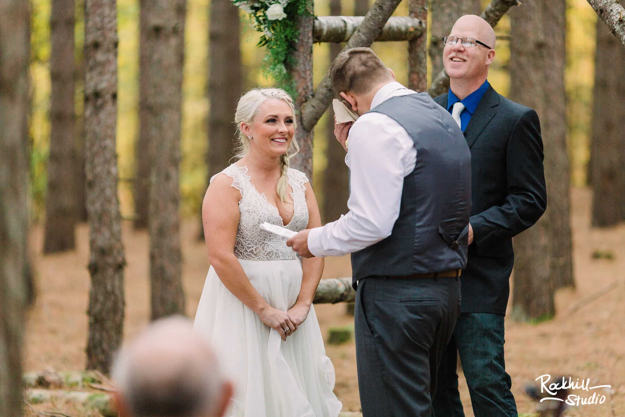 Traverse City Wedding Photographer, northern michigan pine trees ceremony, Rockhill Studio