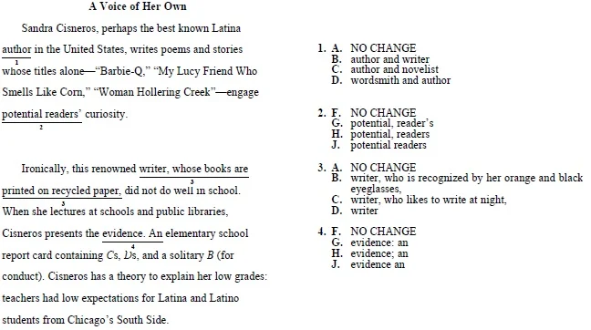From the ACT Abbreviated Test Booklet