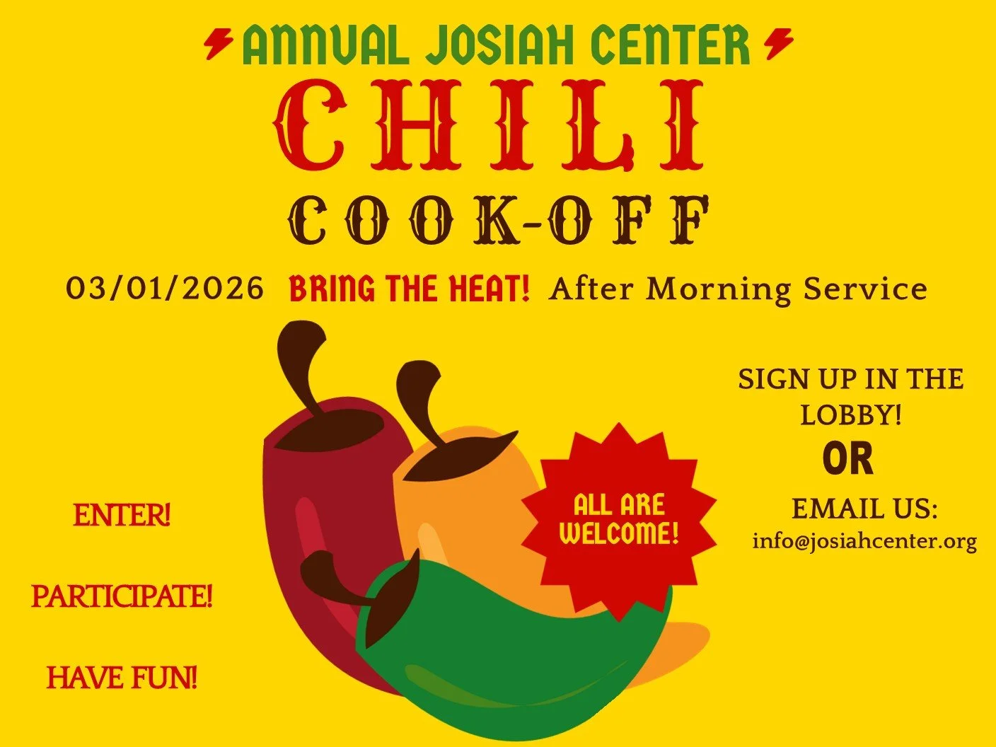 ANNUAL CHILI COOK-OFF AT JOSIAH CENTER