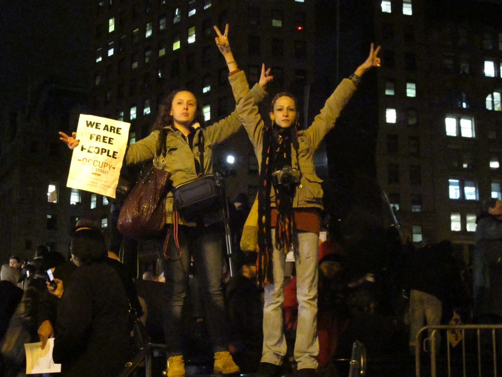 Protestors march across New York City to mark the one-year anniversary for Occupy Wall Street.