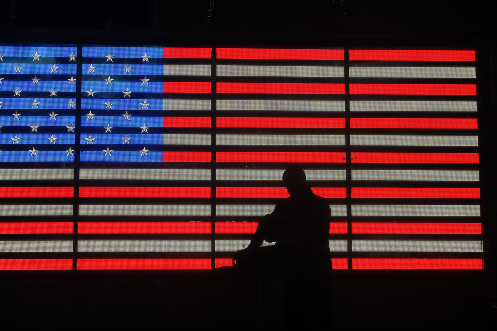 A drummer performing at Times Square.