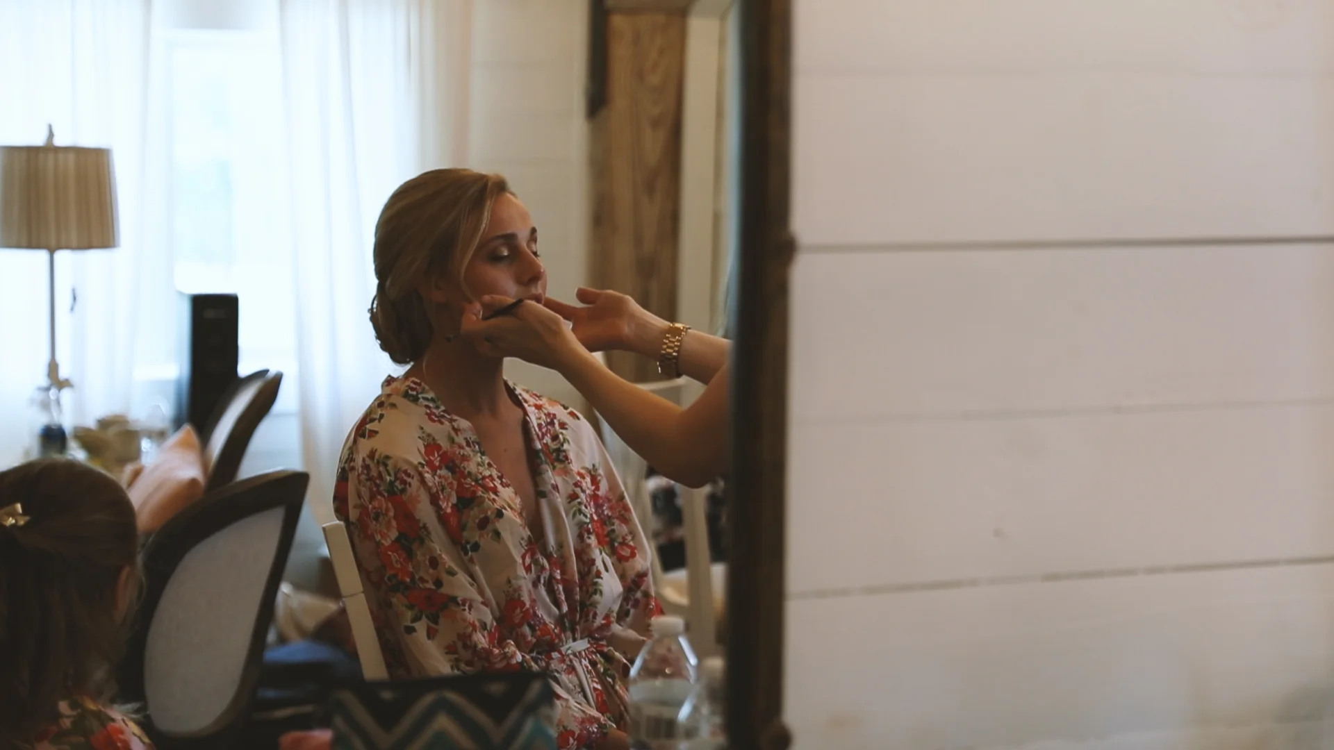 Amanda and Hayden_The White Magnolia Farm Weddings_New Orleans videographer_Bride prep in floral robe