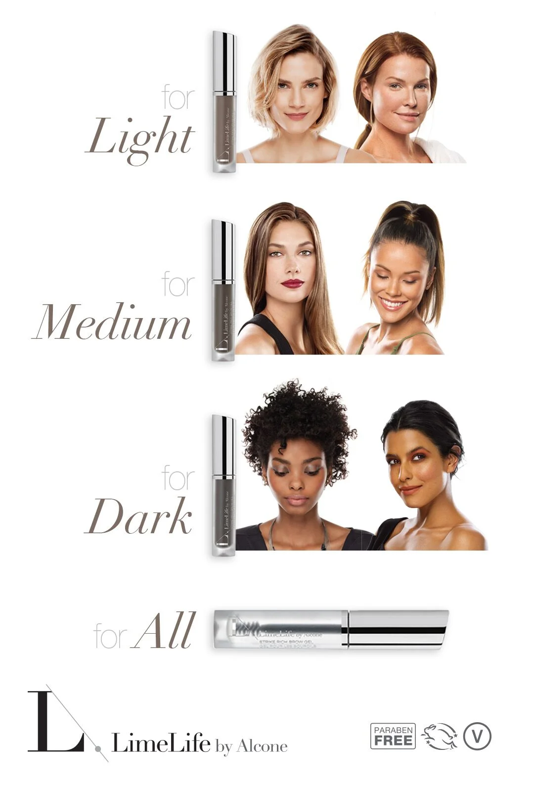 4 Shades of LimeLife’s Rich brow gel, including clear.