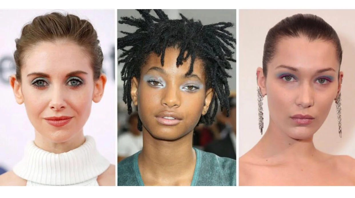 Blue Eyeshadow examples I pulled from Elle.com article 20 Celebrities Working Blue Eyeshadow Like the 80s Never Existed by George DriverAbove Alison Brie, Willow Smith, and Bella Hadid