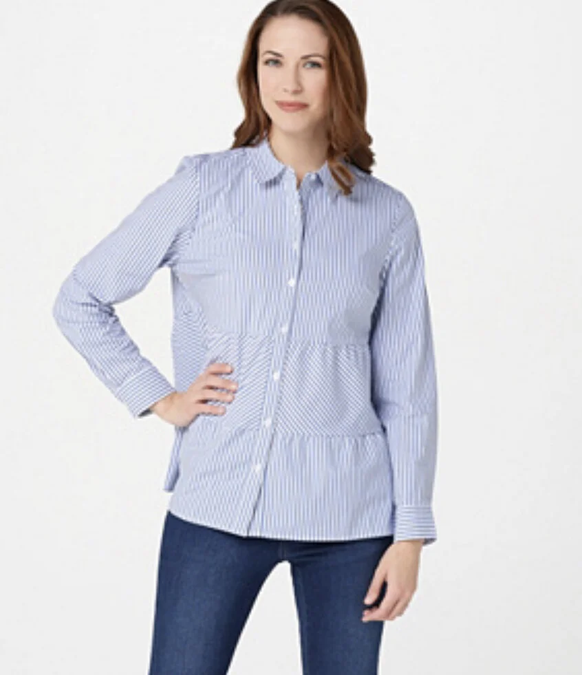 Striped layered button down from D &amp; Co.Photo Copyright QVC