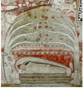  La représentation du Bouddha allongé est une des plus fréquente de l’iconographie bouddhiste. Mais est-il mort ou au Nirvana ? (SRI LANKA – grottes de Dambulla)   