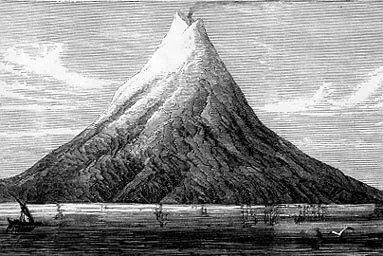 Gravure évoquant le Rakata vers 1870