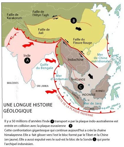 Distribution des plaques tectonique en Asie du SE.