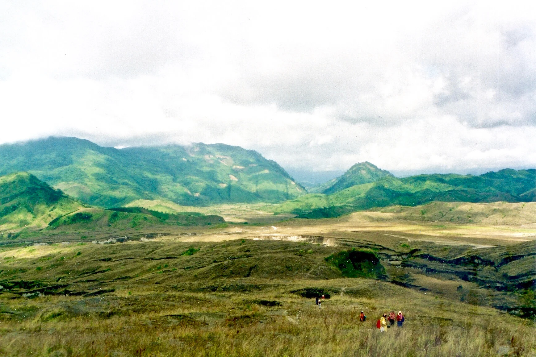  Au-delà de la base du volcan, les hautes collines encadrantes ont conservé leur couvert végétal forestier.   