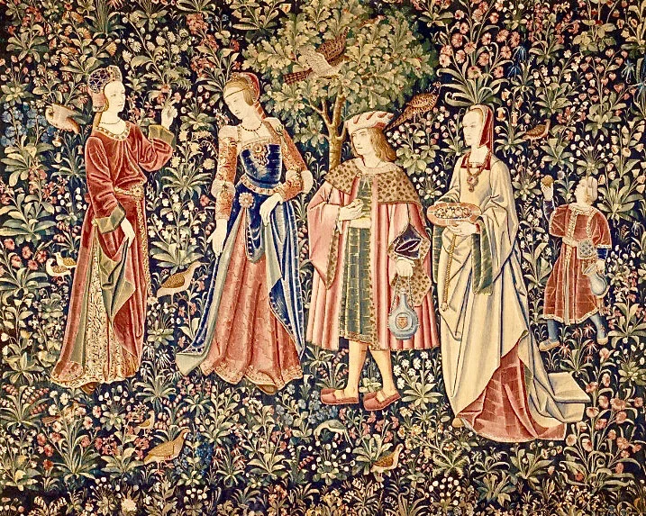   La vie seigneuriale  ( ensemble de 6 tapisseries ; vers 1500-1525)   La promenade . Musée de Cluny, PARIS 