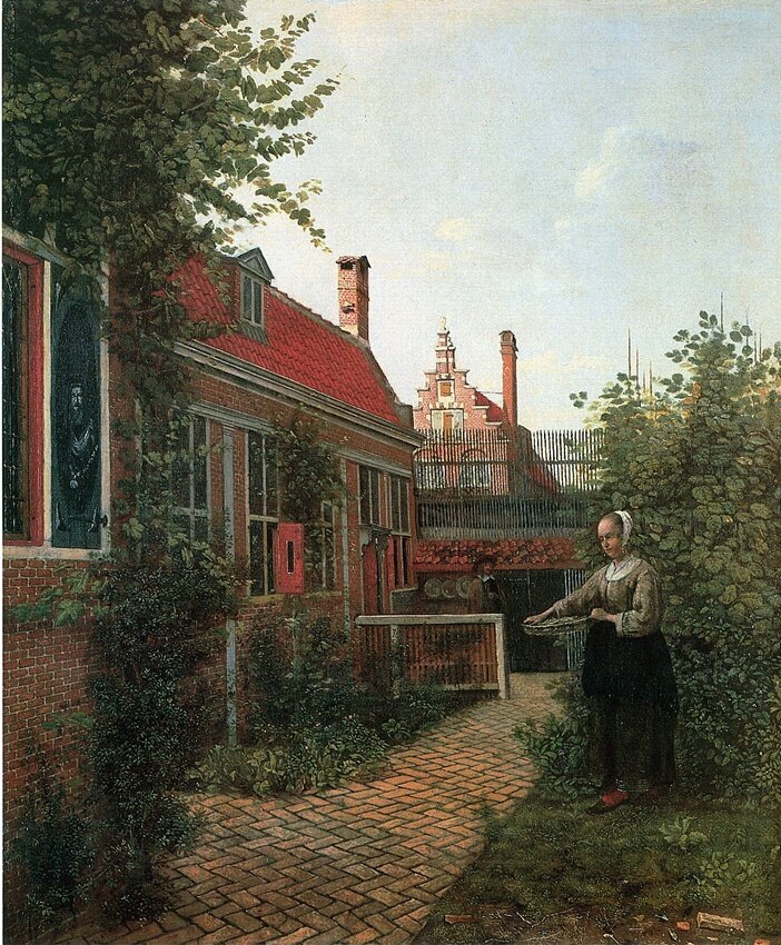  P. de HOOCH : Femme au panier de haricot (1661) 