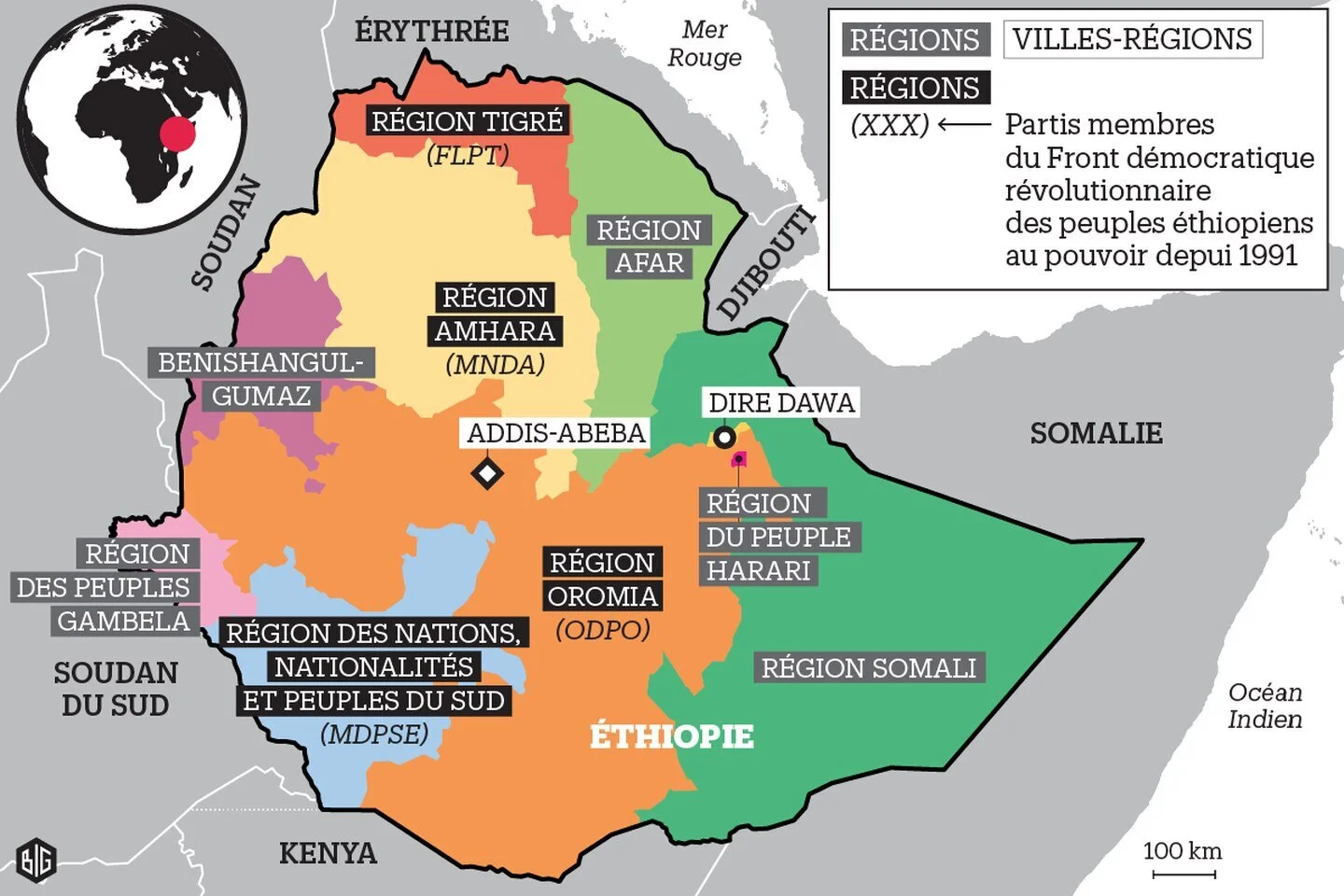  Carte du découpage national ethnique de l’Ethiopie actuelle 