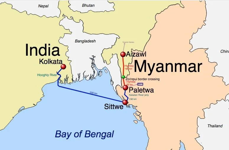 Schéma d’organisation multimodale des transports entre Inde et Birmanie.