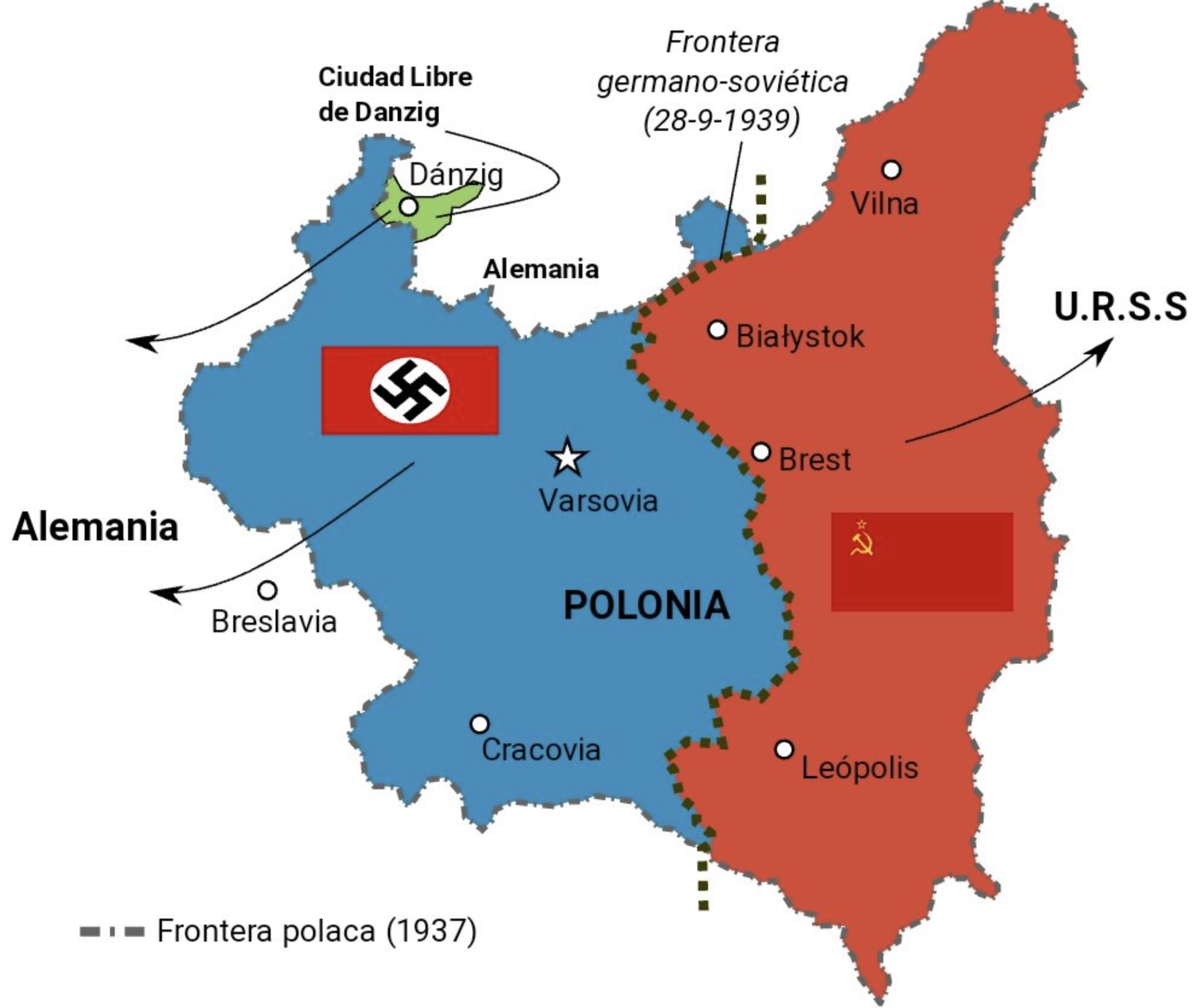 Le démembrement de la Pologne selon les accords du Pacte.