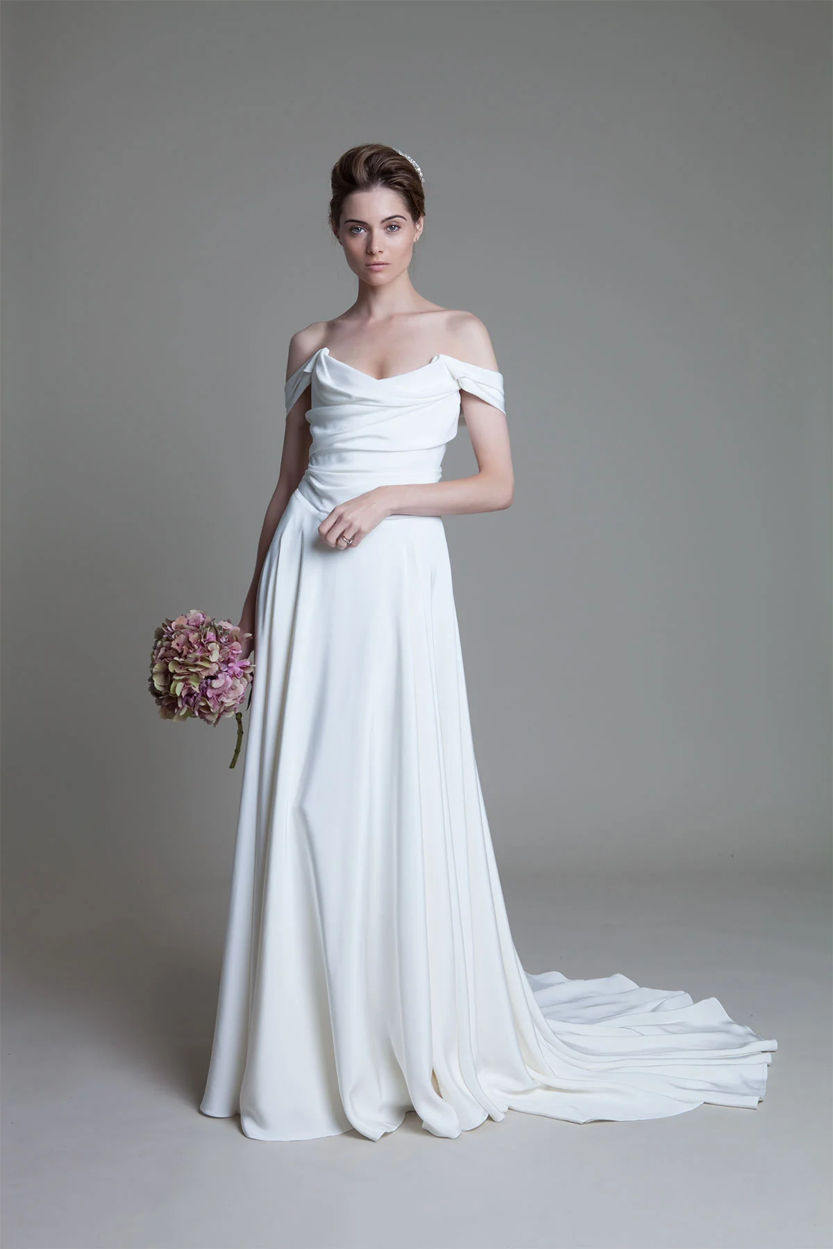 Charlotte silk crepe corset wedding dress with full circle skirt by Halfpenny London