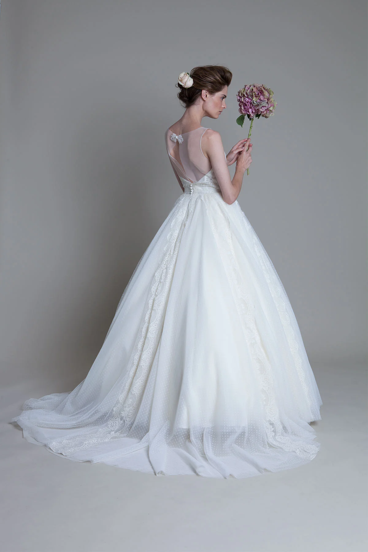 Back view of the Circus circle skirt with french lace detail bridal wedding dress by Halfpenny London