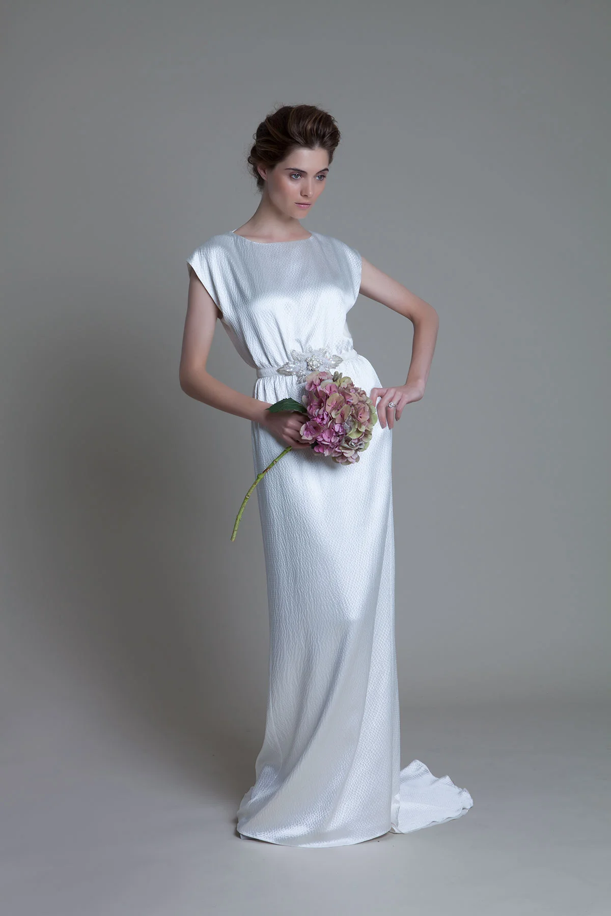 Hennie Dress in Hammered Silk and French Lace Trim bridal Wedding Dress by Halfpenny London