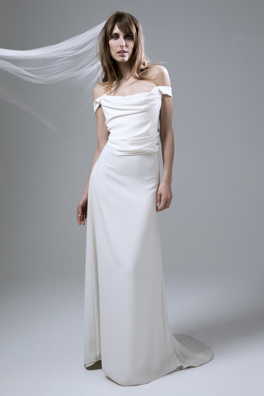 Andrea Draped Corset and Crepe Skirt Wedding Dress by Halfpenny London
