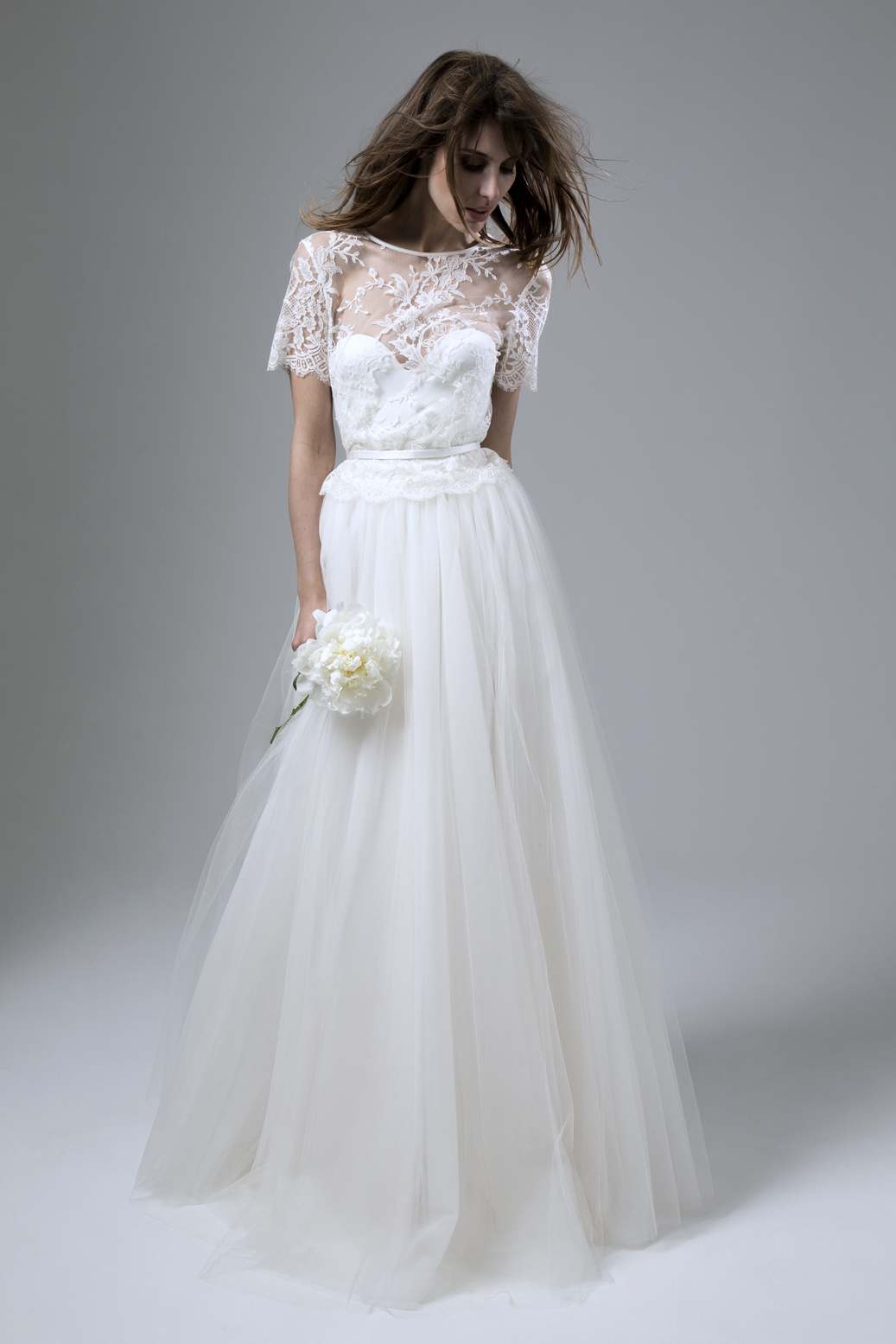 Annabel French Lace Tee paired with the Dita Corset and Dita Silk Tulle Skirt by Halfpenny London
