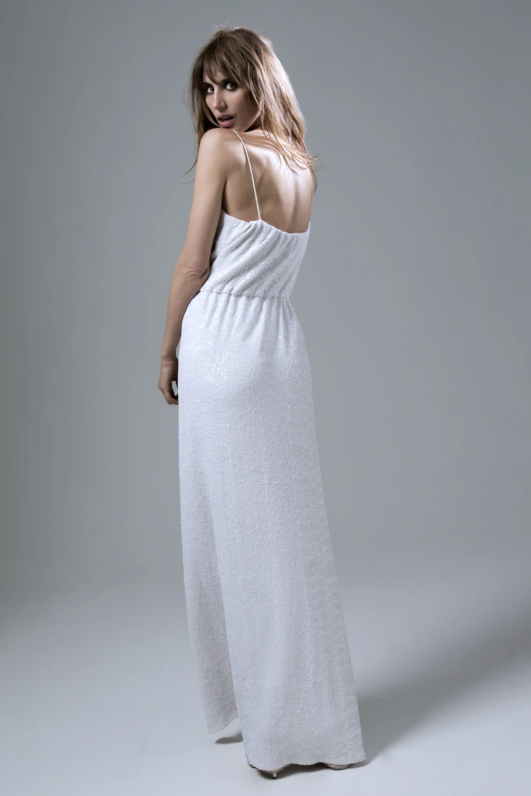 Back of the Celeste Sequinned Dress with High Slit Wedding Dress by Halfpenny London