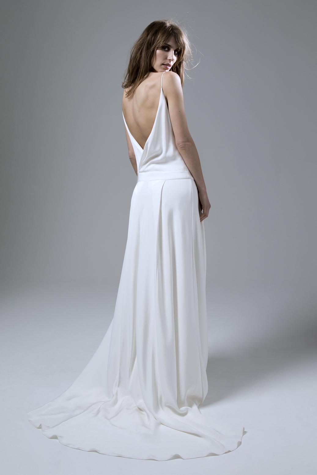 Back of the Cherry Silk Crepe Dropped WaistBackless Wedding Dress by Halfpenny London