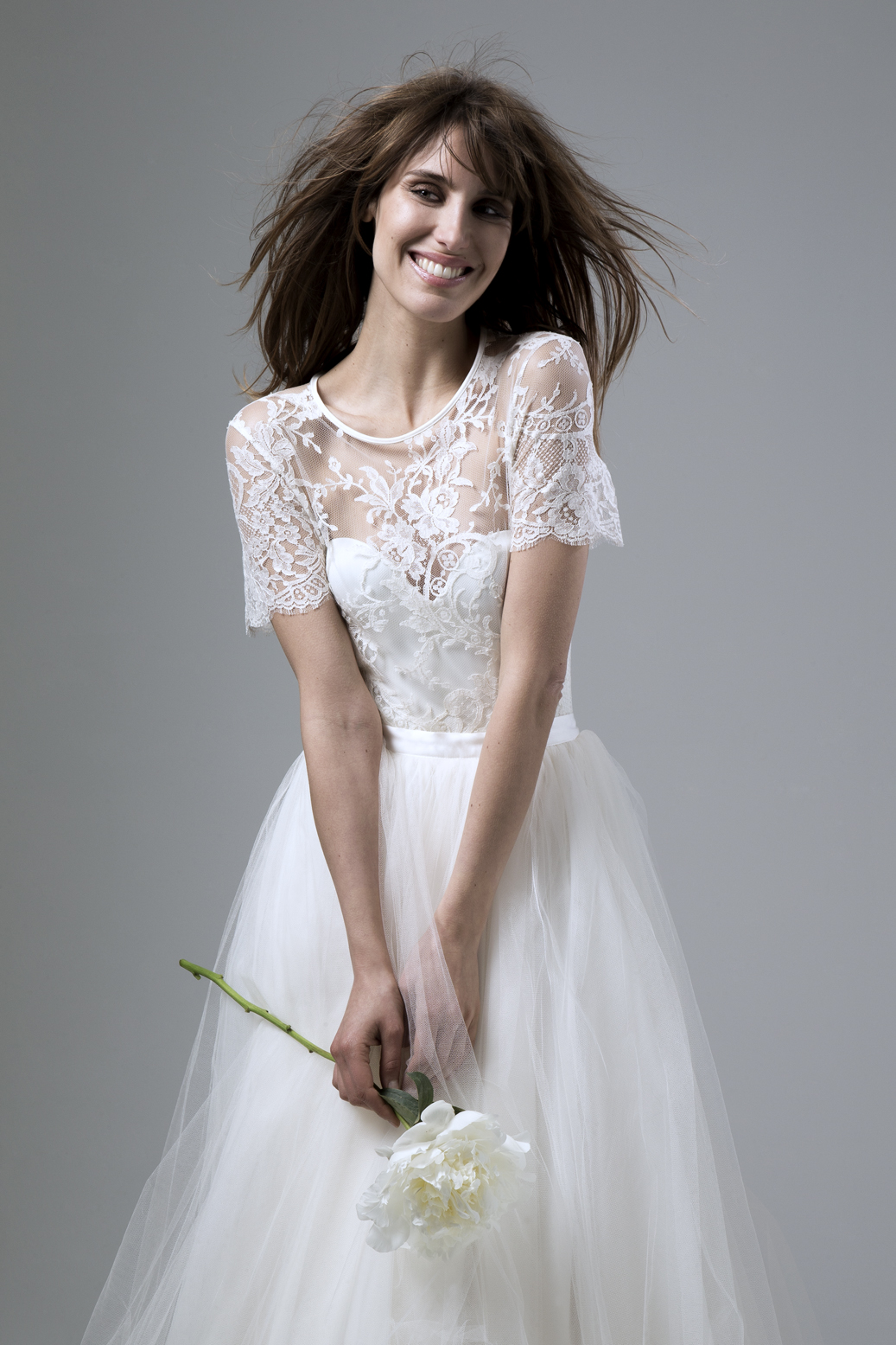 Annabel French Lace Tee paired with the Dita Corset and Dita Silk Tulle Skirt Designed by Halfpenny London