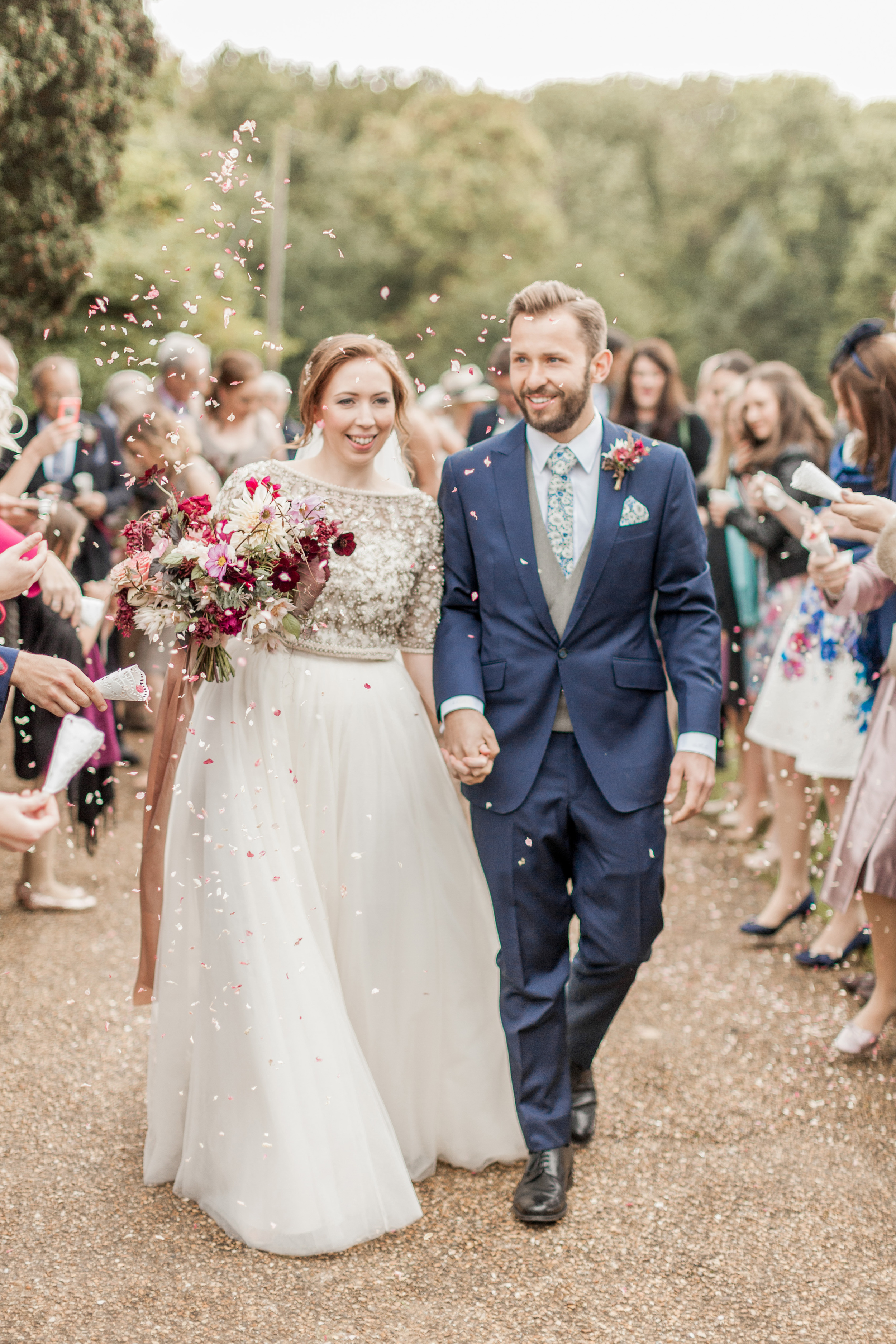 Lovely Halfpenny London bride Helen wears the Dita tulle skirt worn with a satin cami and the Virginia Beaded Jacket