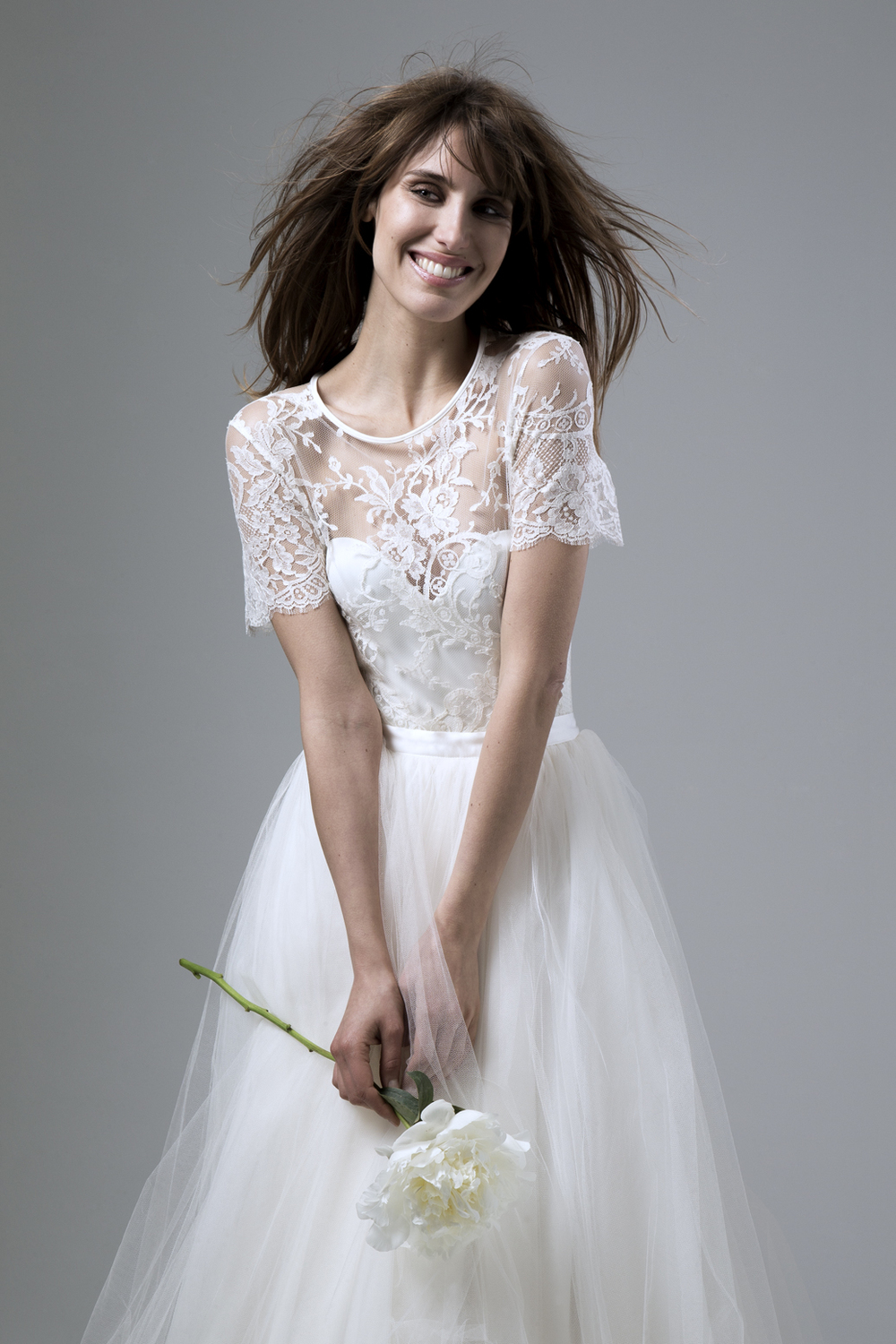 ANNABEL FRENCH LACE TEE PAIRED WITH THE DITA CORSET AND DITA SILK TULLE SKIRT DESIGNED BY HALFPENNY LONDON