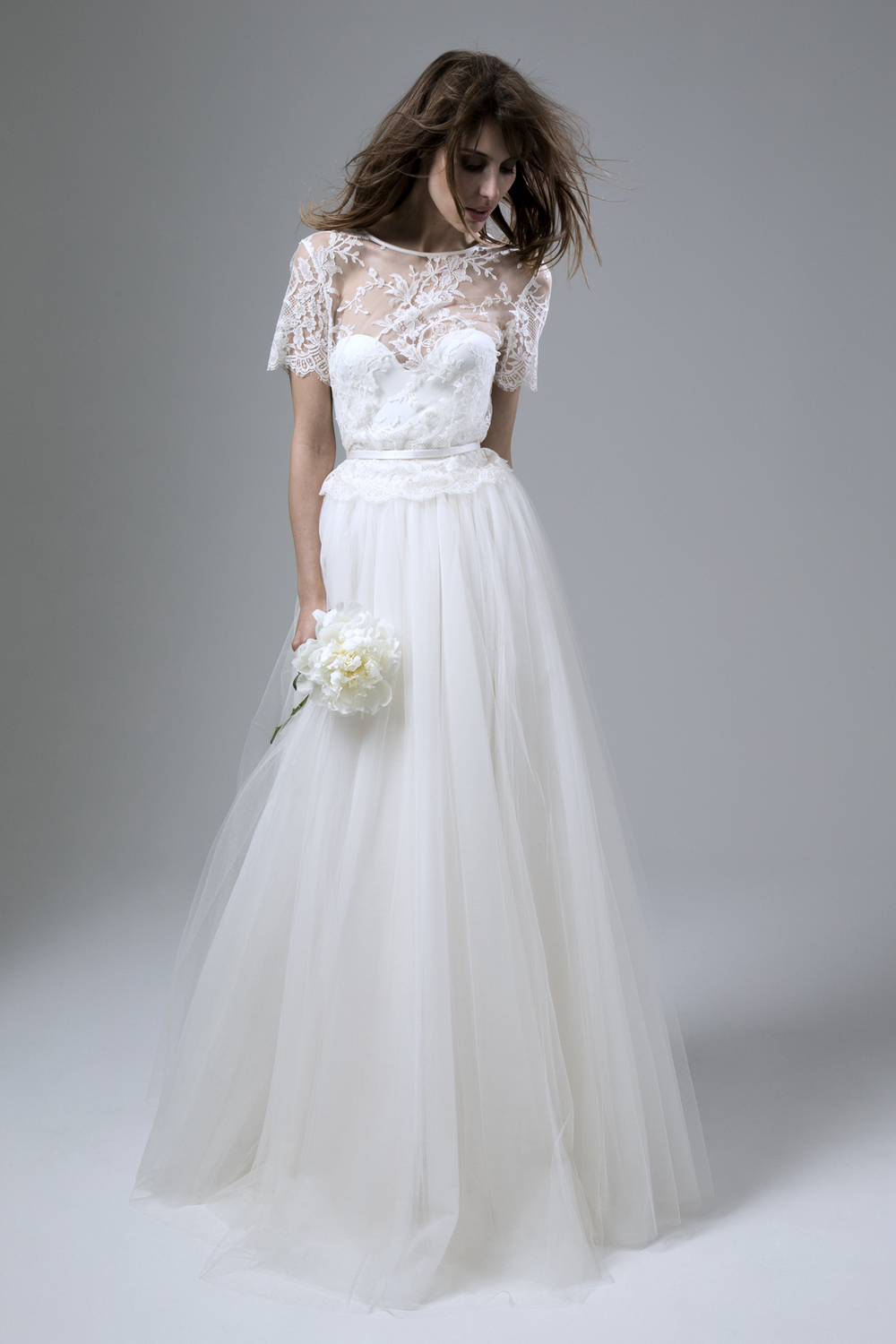 ANNABEL FRENCH LACE TEE PAIRED WITH THE DITA CORSET AND DITA SILK TULLE SKIRT DESIGNED BY HALFPENNY LONDON
