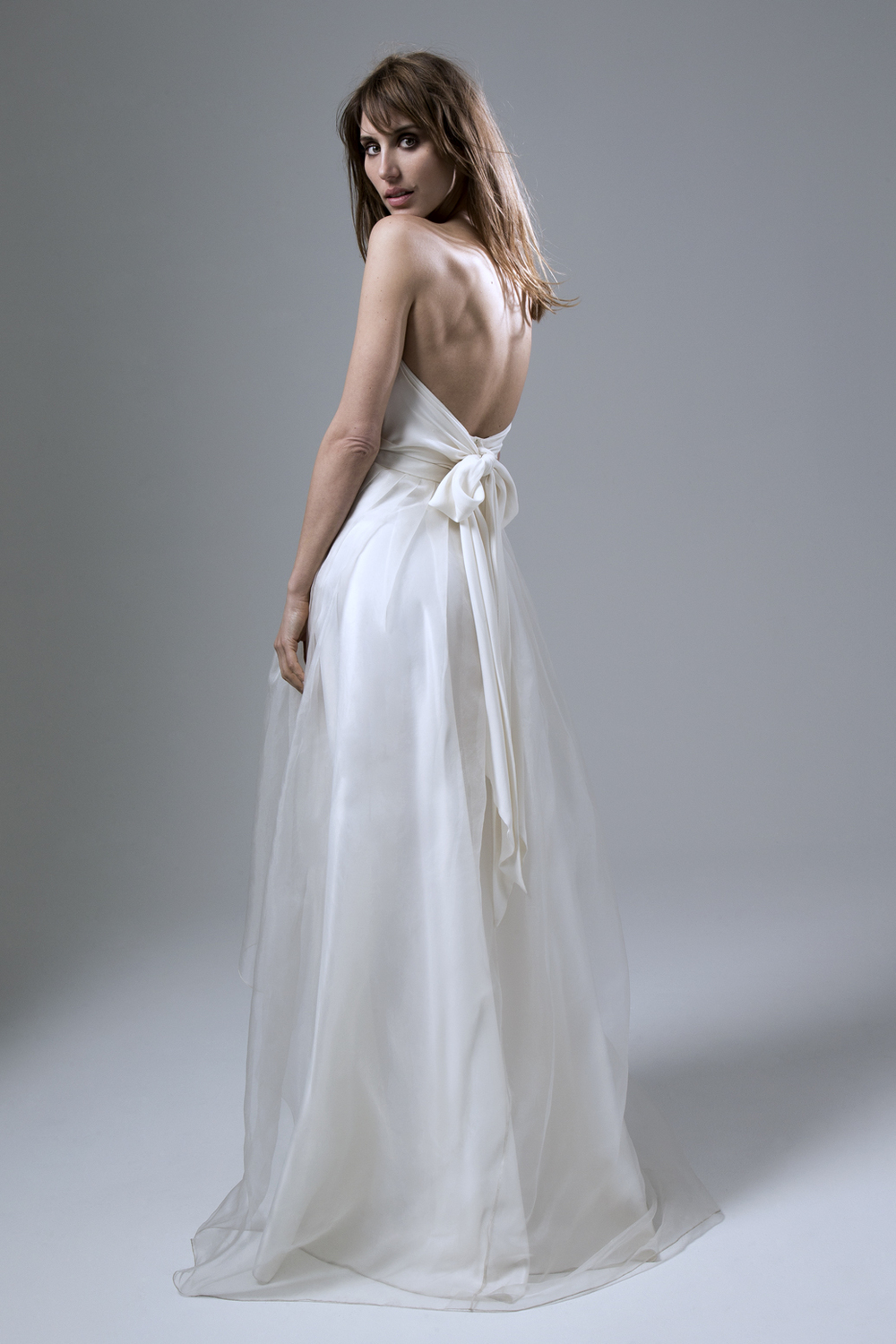 BACK VIEW OF THE DITA FRENCH LACE BEADED CORSET AND LOLA LONG SILK ORGANZA SKIRT BY HALFPENNY LONDON