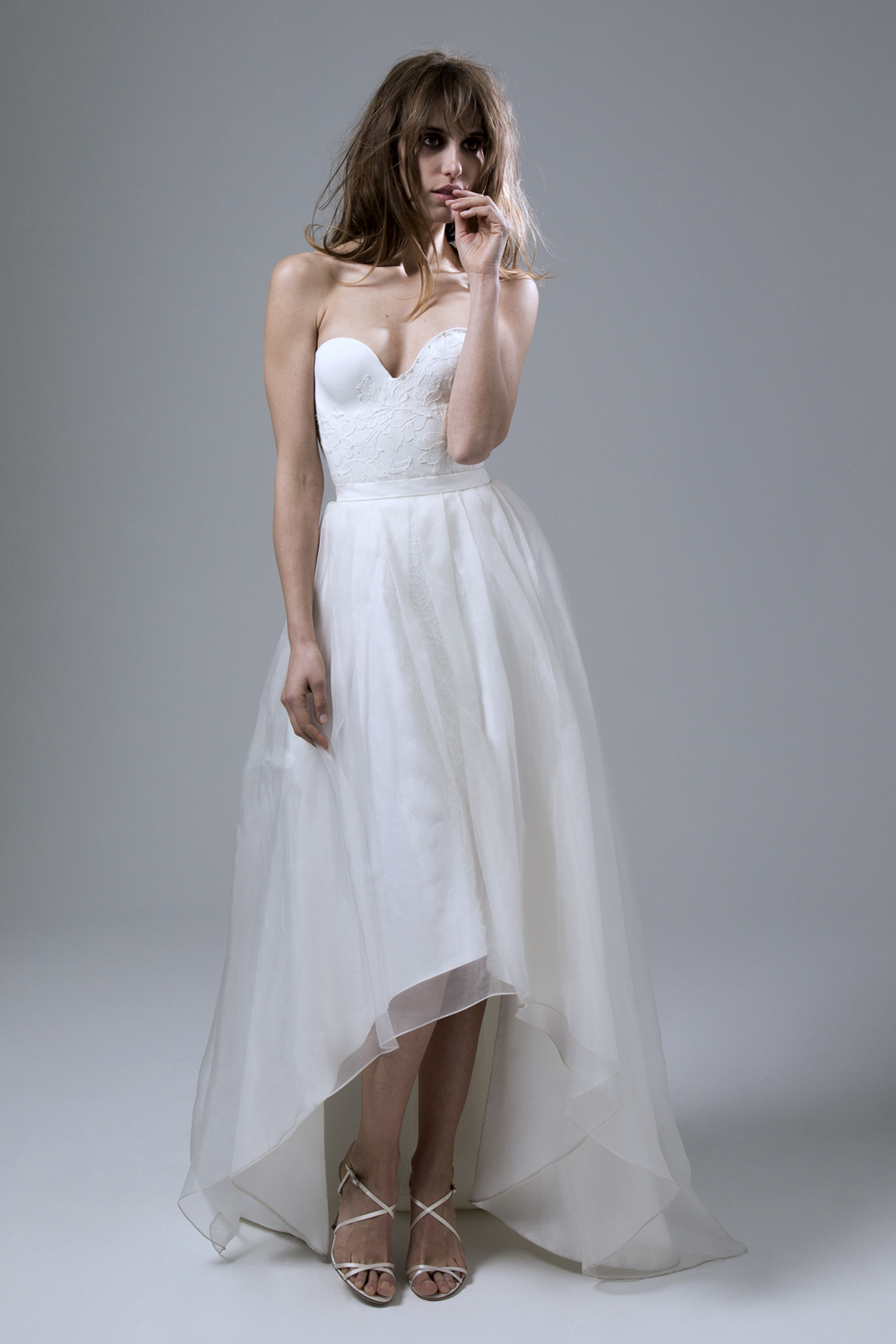 BACK VIEW OF THE DITA FRENCH LACE BEADED CORSET AND LOLA LONG SILK ORGANZA SKIRT BY HALFPENNY LONDON