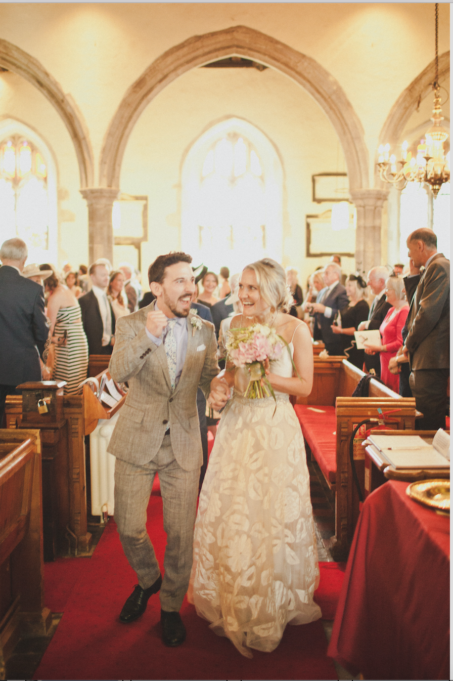 Our lovely real bride Antonia wears the Susie skirt and Iris slip - Wedding dress by Halfpenny London
