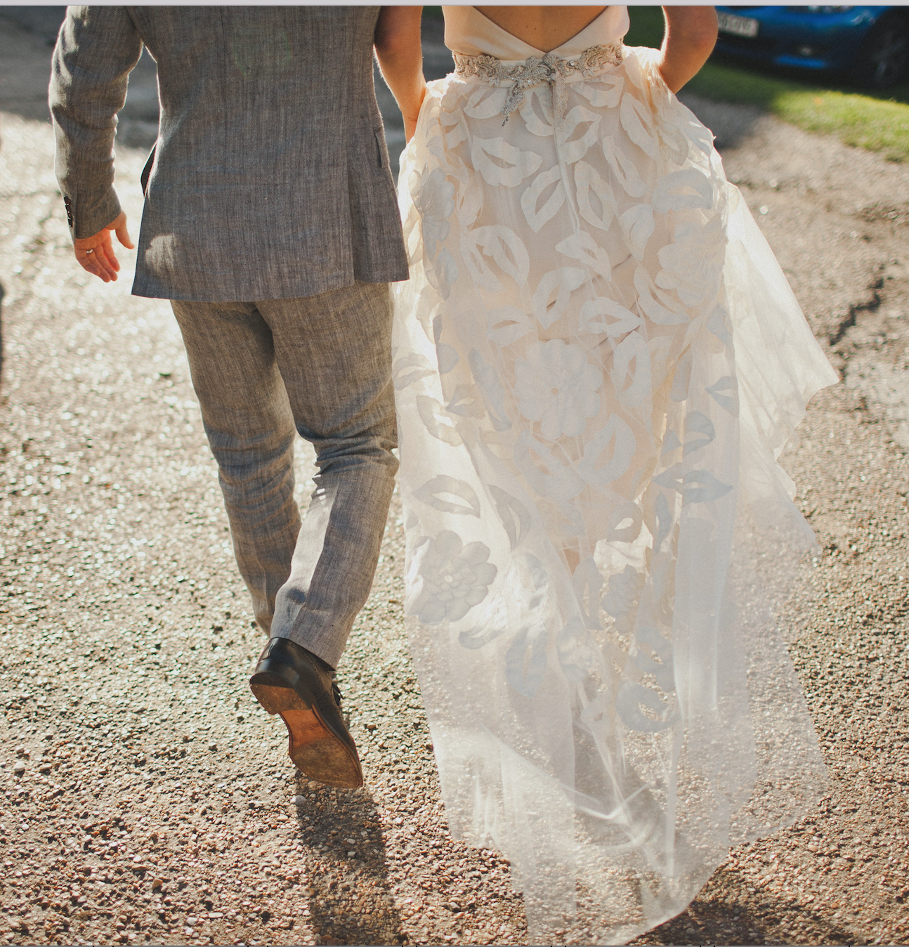 Our lovely real bride Antonia wears the Susie skirt and Iris slip - Wedding dress by Halfpenny London