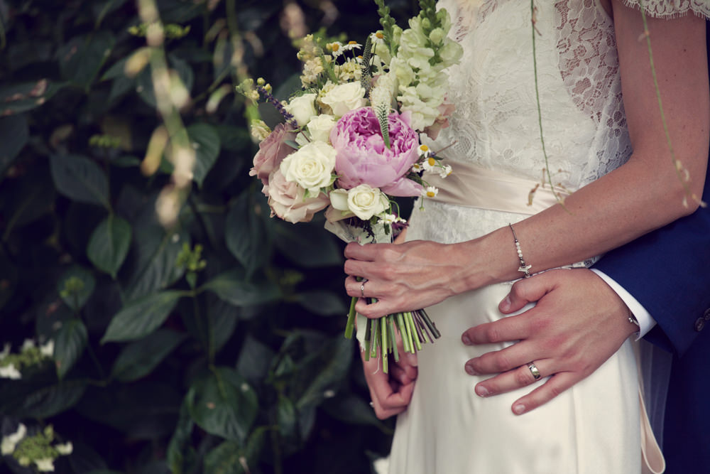 Gorgeous bride Amy wore a silk slip and lace tee | Wedding dress by Halfpenny London