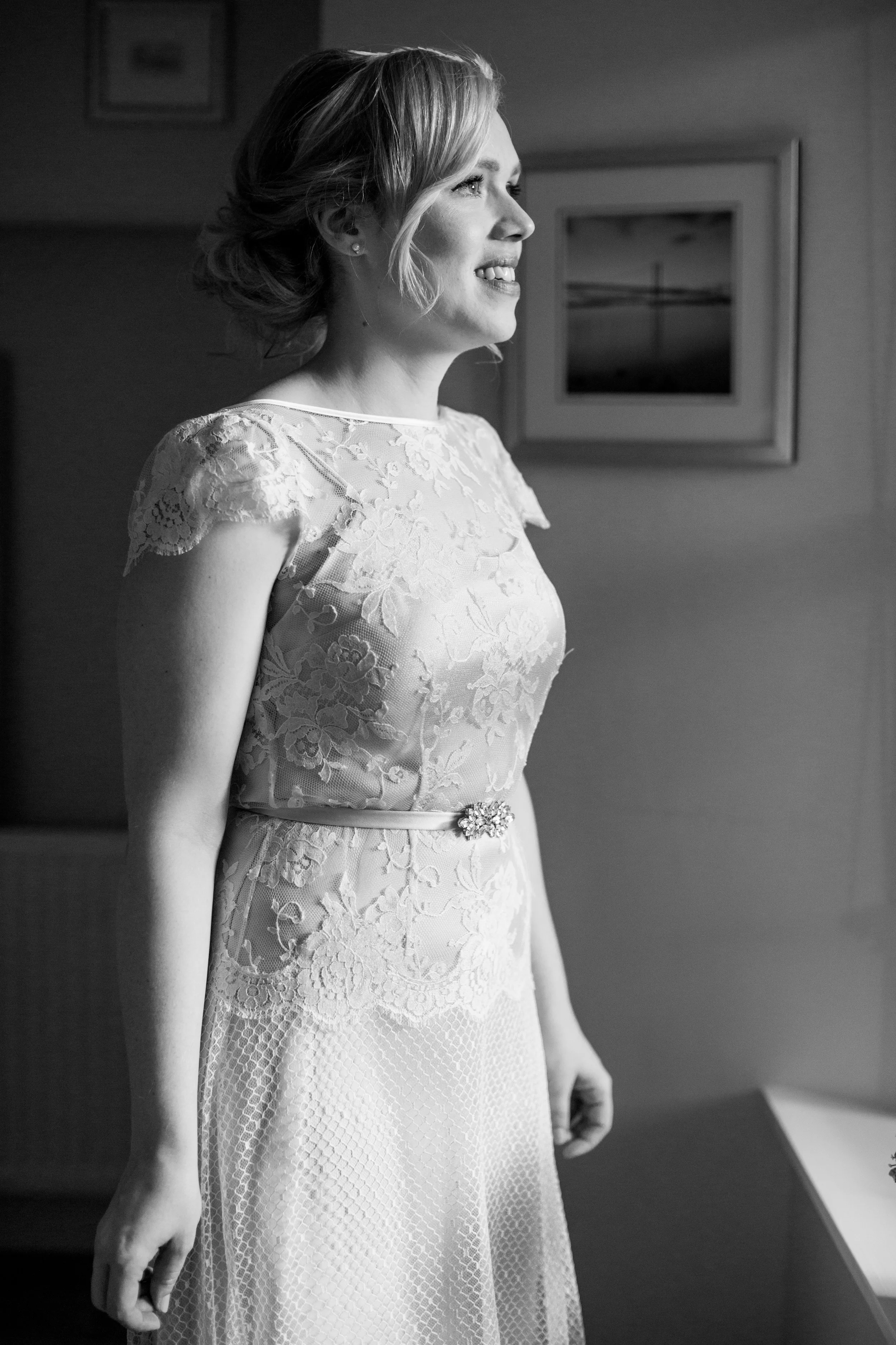 Terese in our Iris Honeycomb French lace dress and slip