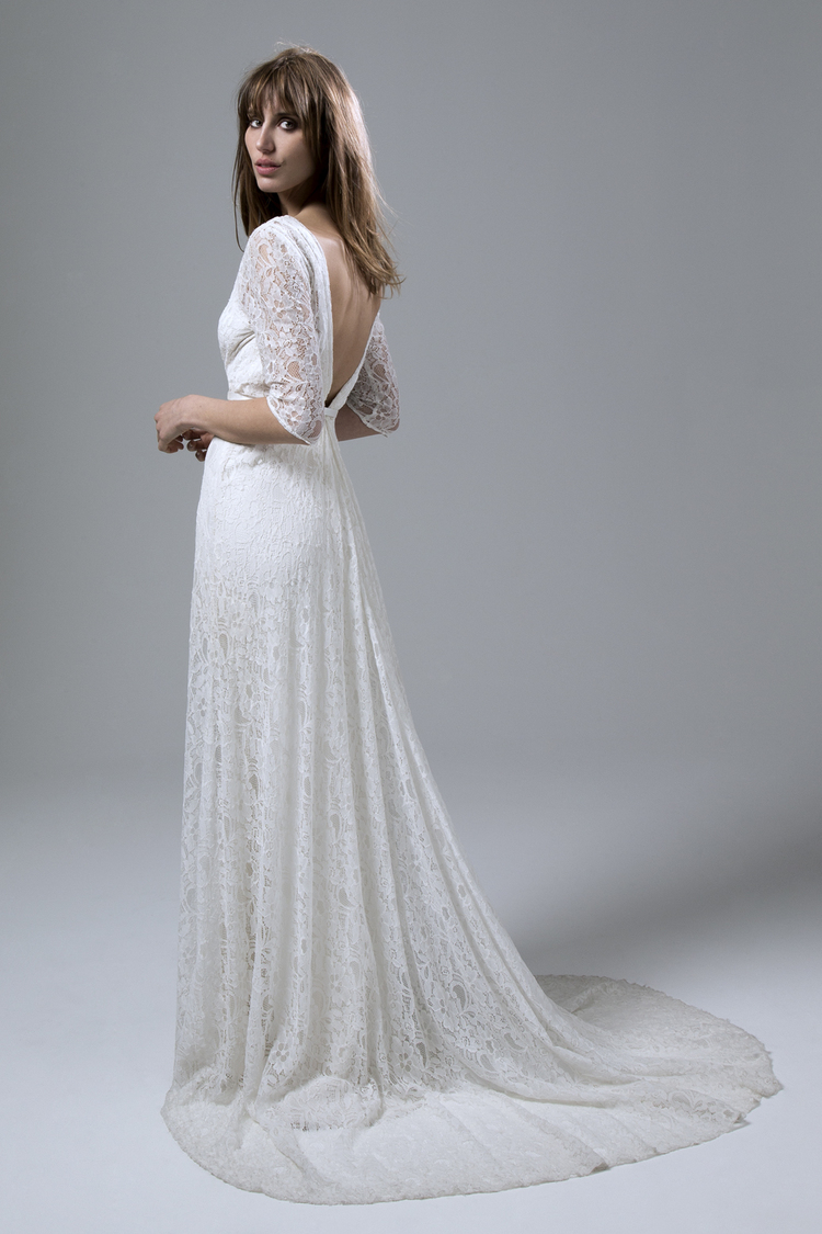 JOSEPHINE WRAP FRONT FULL LACE WEDDING DRESS WITH A LOW V BACK BY HALFPENNY LONDON