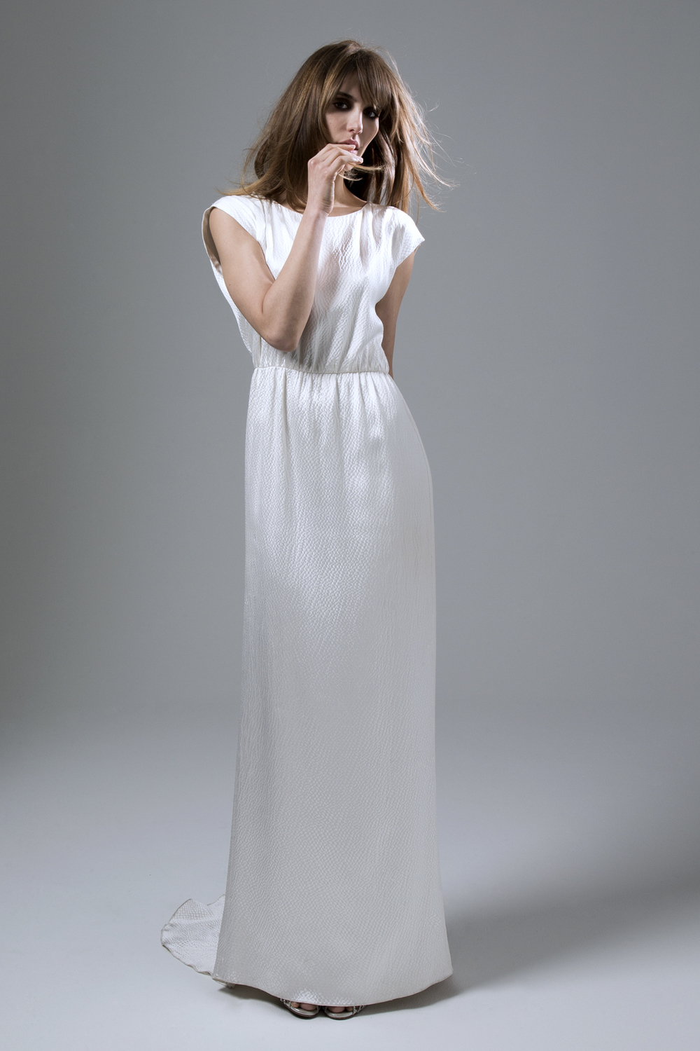 HENNIE DRESS IN HAMMERED SILK AND FRENCH LACE TRIM WEDDING DRESS BY HALFPENNY LONDON