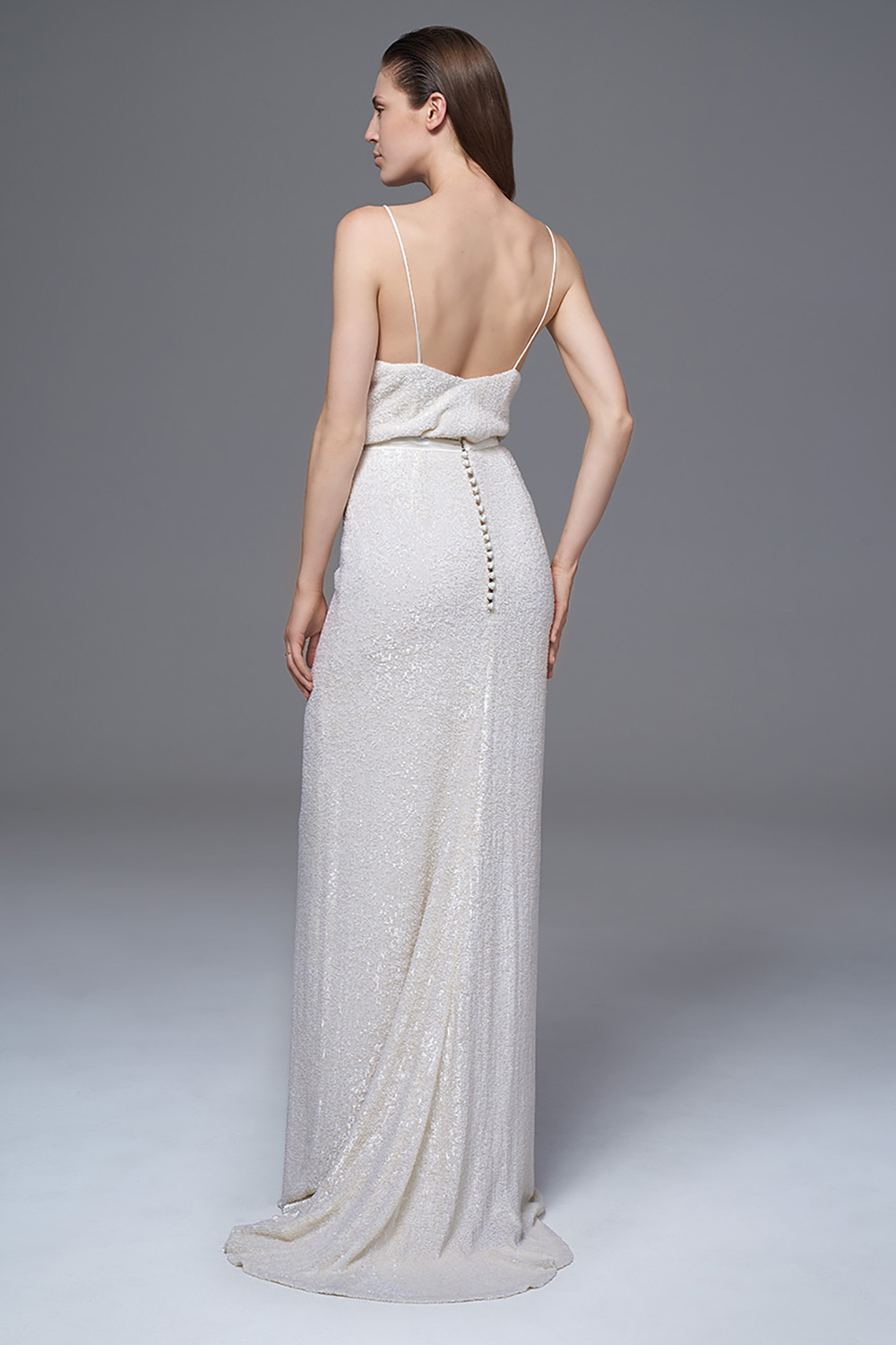 THE CELINE IVORY SEQUINNED CAMISOLE AND SKIRT TWO PIECE BRIDAL WEDDING DRESS BY HALFPENNY LONDON