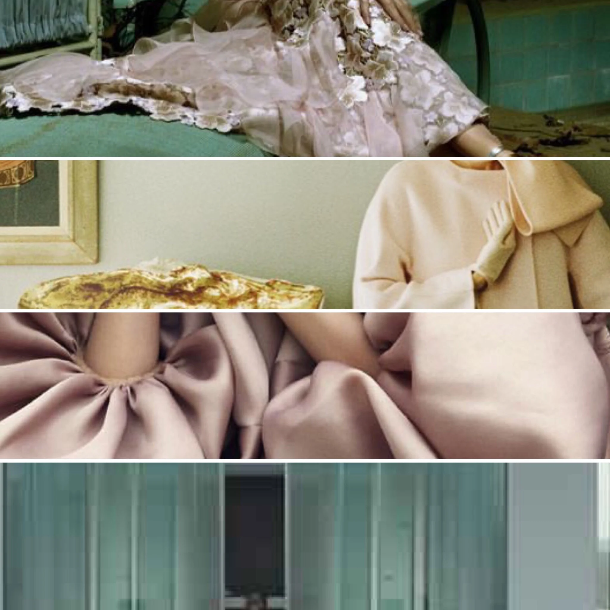 The mixture of these greens and dirty pinks, beiges and twinkles are just sublime. If only wedding dresses were in colour!! When I did my fashion degree in the late 90's I did a collection of alternative bridal wear, the whole collection was lilac, pale blue and a very dirty pink... Slightly bonkers. 