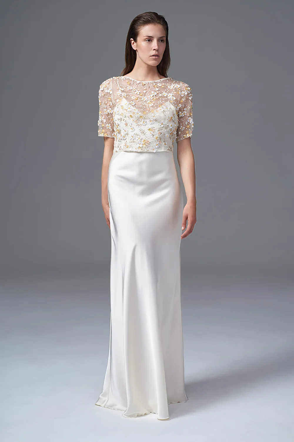 THE RAF FULLY HAND BEADED KEYHOLE BACK JACKET AND CLASSIC IRIS SLIP. BRIDAL WEDDING DRESS BY HALFPENNY LONDON
