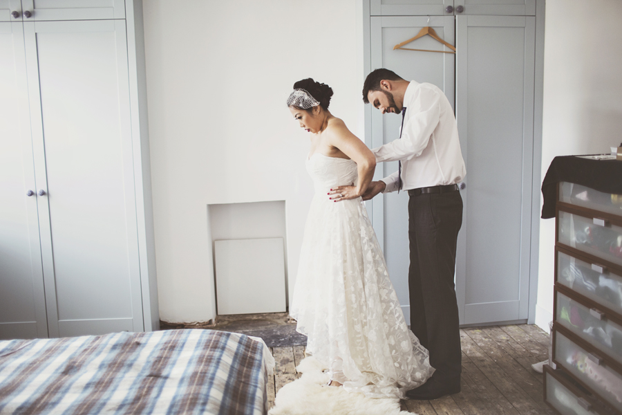 Beautiful bride Fiona wears a custom Hi-Low Esme wedding dress by Halfpenny London